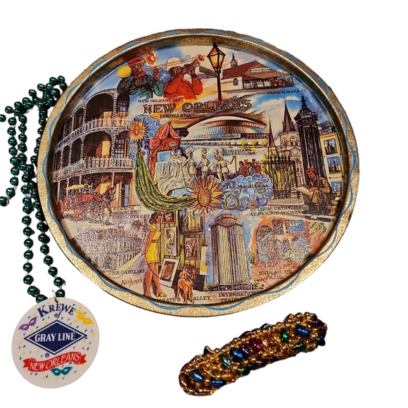 Vintage New Orleans Graphic Souvenir Tray, Necklace & Bracelet - Picture 1 of 5